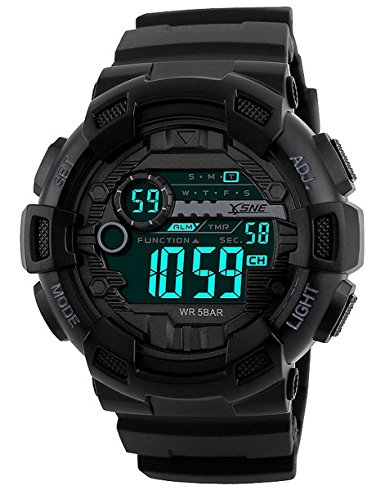 Digital Sports Watch Water Resistant Outdoor Dual Time Large number 12H/24H Time Men's Boy's Black 1243
