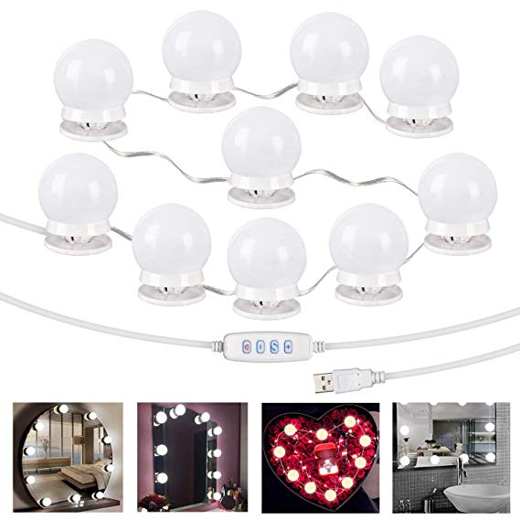 Hollywood Style Vanity Mirror Lights Kit, Adjustable Color and Brightness with 10 LED Light Bulbs, Lighting Fixture Strip for Makeup Vanity Table Set in Dressing Room (Mirror Not Include)