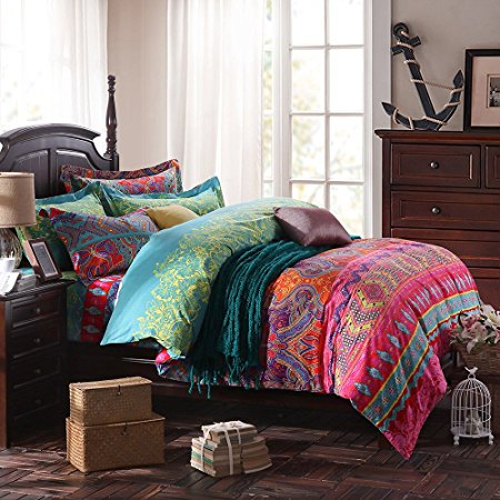LELVA Ethnic Style Bedding Sets, Morocco Bedding, American Country Style Bedding, Bohemian Style Bedding, Boho Duvet Cover, Queen King Size (King)
