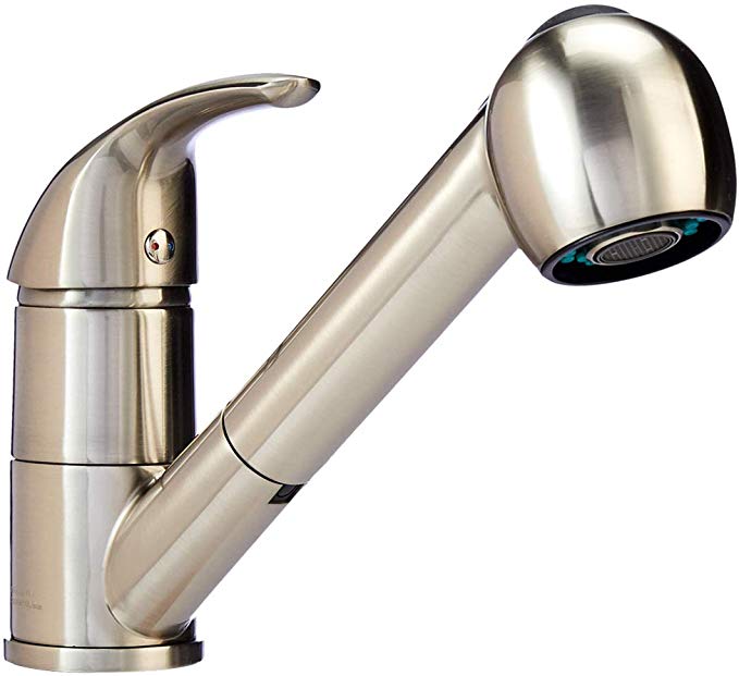 AmazonBasics Single-Handle Kitchen Pull Out Sprayer Faucet, Straight, Satin Nickel