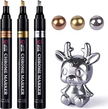 LET'S RESIN Liquid Mirror Chrome Markers,3 Colors Epoxy Resin Tools, 2-5mm Larger Application Area, Reflective Gloss Metallic Markers, Resin Supplies for Coloring, Stroke, Painting, DIY Craft