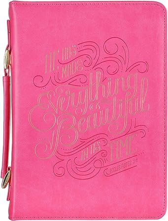 Christian Art Gifts Women's Fashion Bible Cover He Has Made Everything Beautiful Ecclesiastes 3:11, Pink Faux Leather, Large