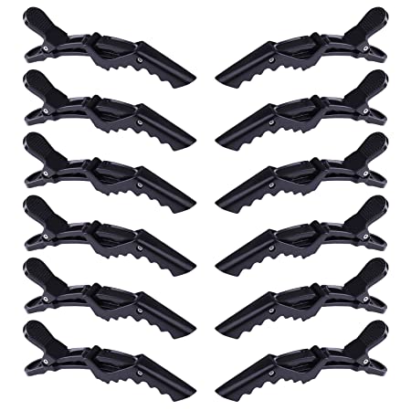 GLAMFIELDS 12 pcs Alligator Hair Clips for Styling Sectioning, Non-slip Grip Clips for Hair Cutting, Durable Women Professional Plastic Salon Hairclip with Wide Teeth & Double-Hinged Design Black