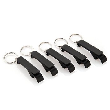 Set of 5 - JUSTMIKE'S® Black Key Chain Beer Bottle Opener / Pocket Small Bar Claw Beverage Keychain Ring