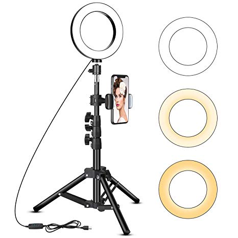 6 inch Ring Light with Tripod Stand - Rovtop LED Camera Selfie Light Ring with iPhone Tripod and Phone Holder for Video Photography Makeup Live Streaming, Compatible with iPhone and Android Phone