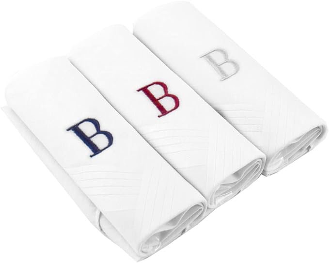 Handkerchief for Men, 3 Piece Set Cotton Hanky, Monogrammed Handkerchiefs, Initial Handkerchiefs, Pocket Square Letter