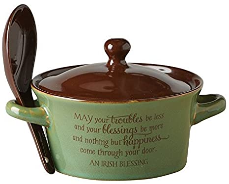 Jozie B 246255 May Your Troubles Be Less Stoneware Bowl & Spoon, 14 oz