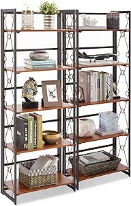 VECELO Folding Bookshelf,5 Tier Bookcase Foldable Easy Assembly, Industrial Book Shelf Storage Organizer with X Metal Frame and Anti-Toppling Design,