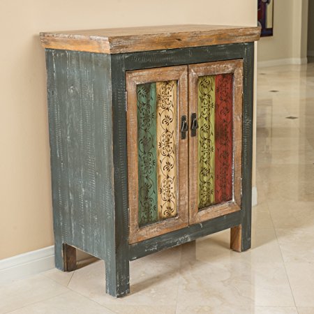 Leo Solid Wood 2-Door Cabinet in Antique Weathered Multi-Color Style