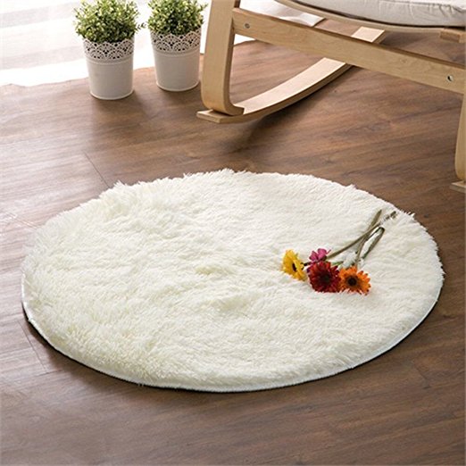 Dotesy Soft Furry Round Area Rugs for Baby Living Room Bedroom Home Shag Carpet 4-Feet,White