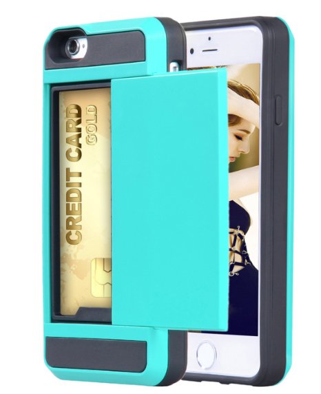 Iphone 6 Cases, Crosspace® Wallet Card Holder Case Protective Shell - Flexible Shockproof Rubber Bumper Frame Case Hard Pc Back Cover for Apple Iphone 6 4.7 Inch (Light Blue)