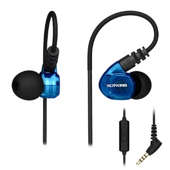 Rovking Over Ear In Ear Noise Isolating Sweatproof Sport Headphones Earbuds Earphones with Remote and Mic Volume Control Stereo Workout Earpods for Running Jogging Gym for iPhone iPod Samsung (Blue)