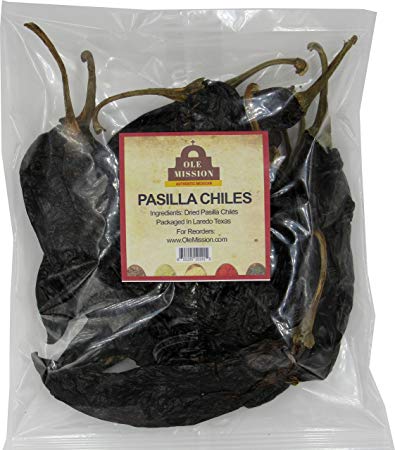 Chile Pasilla Dried 4 oz For Mole Sauce, Taco Seasoning, Tamales, Salsa, Chili, Meats, Soups, Stews by Ole Mission