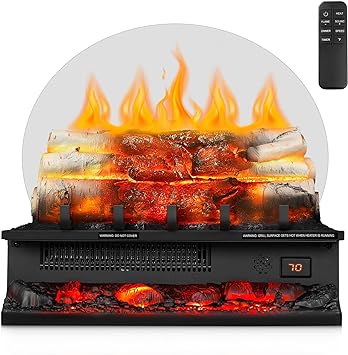 R.W.FLAME Electric Fireplace Log Heater,20" Fireplace Inserts with Crackling Sound,5 Flame Brightness,Heater 750W/1500W,Remote Control&Timer,Overheating Protection for Home and Office Decor