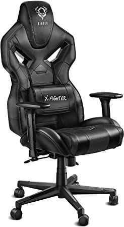 Diablo X-Fighter Gaming Chair Office Video Desk Chair PC Adjustable Armrests 3D Lumbar Cushion Artificial Leather Loadable Up To 150 Kg (black-black)