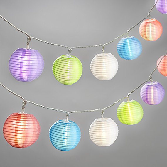 Multicolor Mini Lantern String Light, 20 Lanterns, 17 ft, Indoor/Outdoor, Connectable, Plugin, Water-Resistant - Festive for Parties & Patio