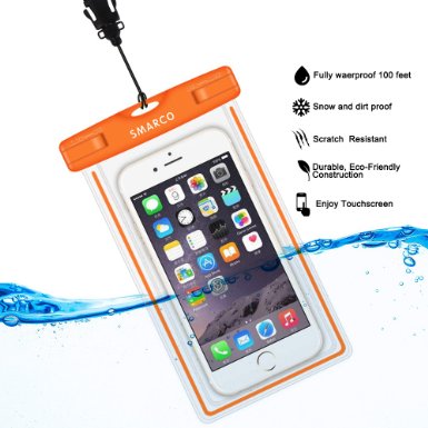SMARCO Universal Night Fluorescence Waterproof Bag for Iphone 6/6 plus,Samsung Galaxy S6, S5,S4,S3,HTC,Sony,Nokia,keeps your Cell Phone from Water,Sand,Dust and Dirt-IPX8 Certified to 100Feet(Orange)