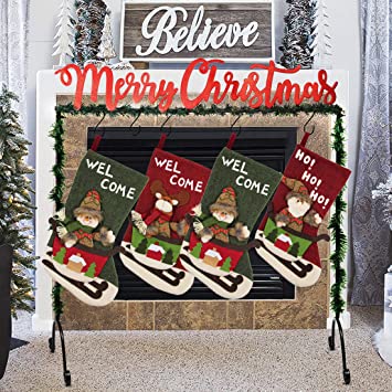 FORUP Metal Merry Christmas Stocking Holder Stand Hangers