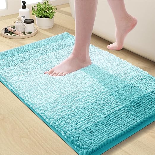 OLANLY Bathroom Rug, Extra Soft Chenille Thick Absorbent Shaggy Mat, Non-Slip Machine Wash Dry Plush Bath Mats for Bathroom, Tub and Shower (36 x 24 Inch, Turquoise)