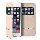 TNP iPhone 6 Plus Case Champaign Gold - Slim Fit Synthetic Leather Smart Window View Metal Front Flip Cover Stand Folio Case for Apple iPhone 6 Plus 55
