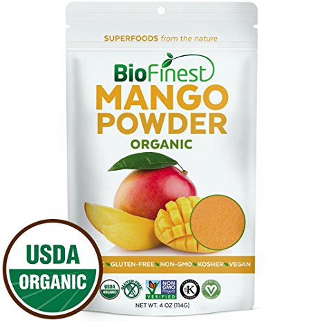 Biofinest Mango Powder - 100% Pure Freeze-Dried Antioxidants Superfood -USDA Certified Organic Vegan Raw Non-GMO - Alkalizes Body Boost Digestion - For Smoothie Mix Beverage Blend (4oz Resealable Bag)