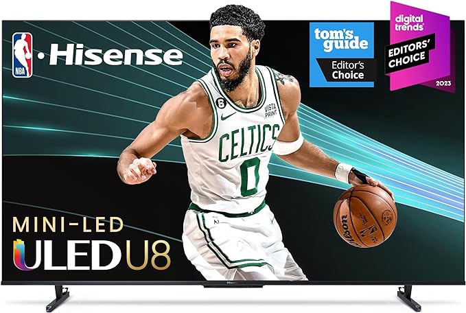 Hisense 55-Inch Mini-LED ULED 4K UHD Google Smart TV (55U8K, 2023 Model) - QLED, Native 144Hz, 1500-Nit, Dolby Vision IQ, Full Array Local Dimming, Game Mode Pro, Alexa Compatibility (Renewed)