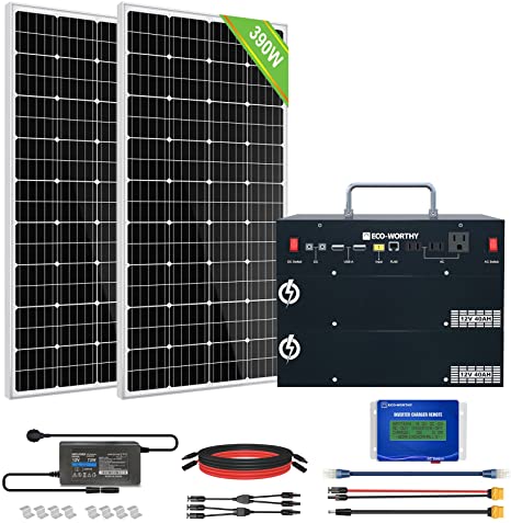 ECO-WORTHY 1600WH Complete Solar Power System for RV/Camper/Marine/Emergency, New-Design Plug-and-Play Solar Panel Kit: 2*195W Solar Panels 1024WH Power Station (Less Wires&Power Loss)