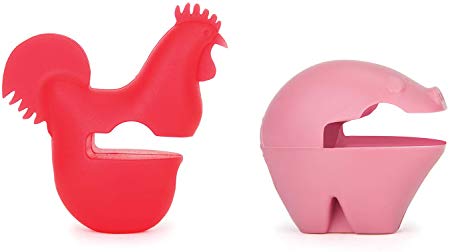 Fox Run 48774 Pig and Rooster Silicone Pot Clip, 2-Inches, Red