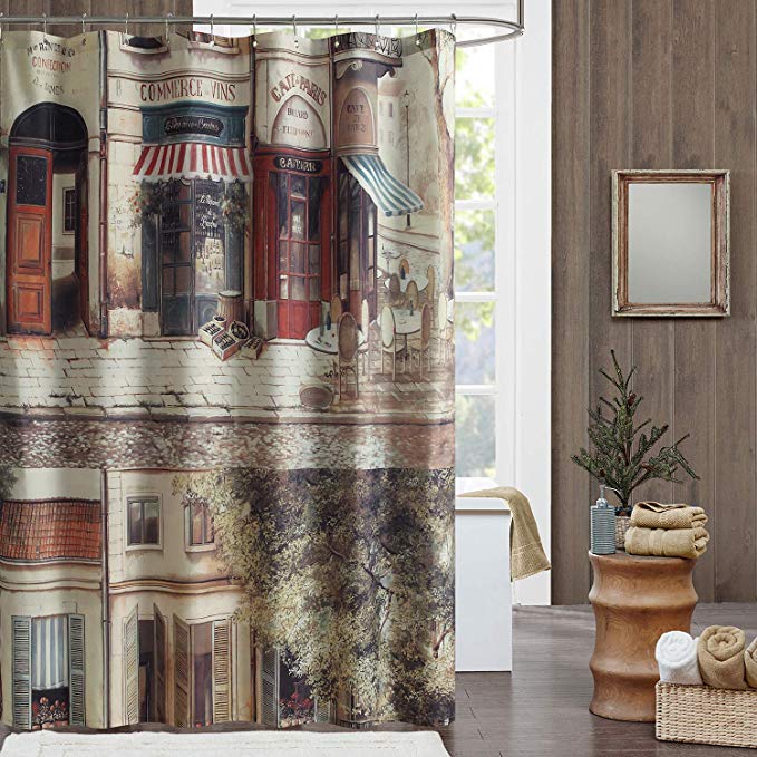 DS BATH Cafe de Paris Shower Curtain,Waterproof Polyester Shower Curtain,Shower Curtain,Printing Shower Curtains for Bathroom,Fabric Bathroom Curtains,72" W x 72" H