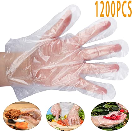 Disposable Gloves, 1200 Pcs Plastic Disposable PE Poly Gloves for Kitchen Cooking Cleaning Food Handling