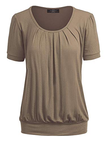 Made By Johnny Women's Scoop Neck Short Sleeve Front Pleated Blouse Tunic top S-3XL Plus Size Made in U.S.A.