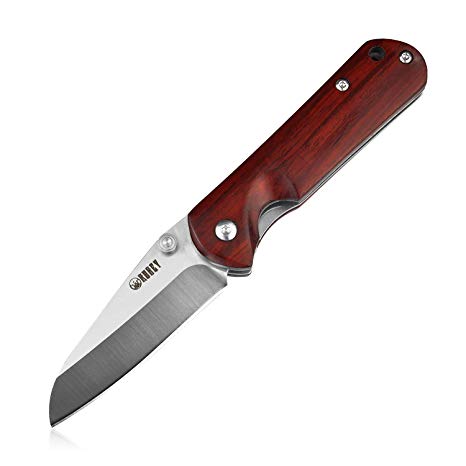 KUBEY Folding Knife, Small Pocket Knife with Wooden Handle, EDC Compact Knife with Razor Sharp Blade and Safety Liner Lock for Hunting Camping Hiking Tool