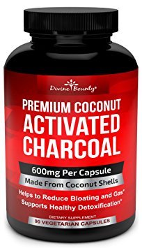 Organic Activated Charcoal Capsules - 600mg Coconut Charcoal Pills - Active Charcoal Powder Used for Gas Relief, Detox, Teeth Whitening, Bloating - 90 Veggie Caps