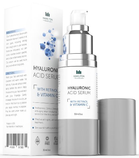 Hyaluronic Acid Serum with Vitamin C and Retinol and Green Tea Extract for skin - BEST Anti-aging formula clinical strength - Anti-wrinkle Treatment 1 fl oz30ml by Hamilton Healthcare