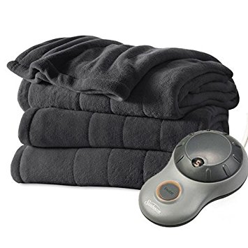 Sunbeam Heated Electric Blanket Channeled Microplush Twin Size Slate Grey