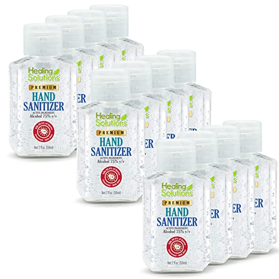 Hand Sanitizer Gel (12 Pack - Mini 2 oz Bottle) - 75% Alcohol - Kills 99.99% of Germs - Small 2oz Bulk Travel Size Individual Personal Pocket 2 Ounce Bottles