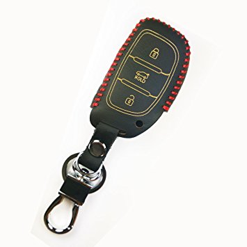Coolbestda Leather Key Fob Remote Skin Cover Case Jacket Keyless Entry for Hyundai Tucson 2016 Sonata Elantra Ix35 Smart 3 Buttons Key