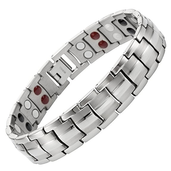 Double Strength 4 Element Titanium Magnetic Therapy Bracelet for Arthritis Pain Relief Adjustable By Willis Judd