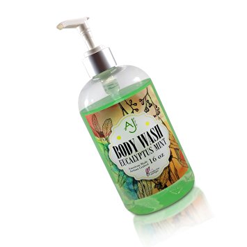 Natural Body Wash - AJ Pure - Organic Ingredients - Few Ingredients - Sulfate Free - SLS Free - Phenoxyethanol Free - Coconut Oil - Artisan Crafted - Made in USA - Eucalyptus Mint