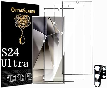 OttarScreen Galaxy S24 Ultra Screen Protector, 3 Pack Tempered Glass Screen Protector【3 1 Pack 】1 Pack Tempered Glass Camera Lens Protector, Easy Installation, 3D Glass 9H Hardness Tempered Glass Screen Protector for Samsung Galaxy S24 Ultra