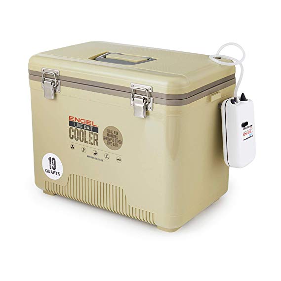 Tan Live Bait Drybox/Cooler with 2 Speed Aerator Pump.