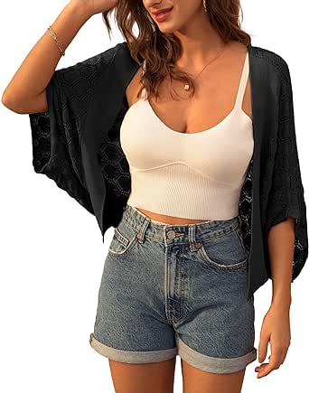 GRACE KARIN Womens Crochet Summer Cardigan Shrug 2024 Lightweight Open Front Hollow-out Batwing Cardigan Sweater Outwear