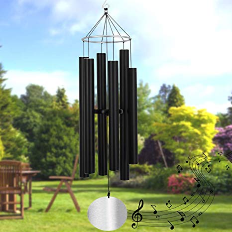 Loving Basso Wind Chimes Outdoor Large Deep Tone,45In Large Outdoor Chimes Deep Tone Tuned Relaxing Melody,Sympathy Deep Sound Windchimes with a Card for Mother Father Family,Matte Black