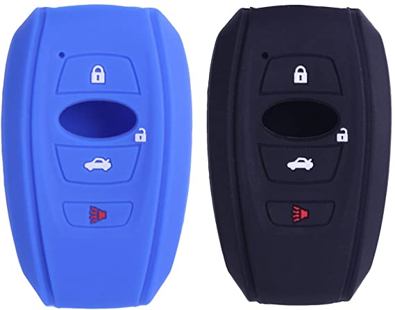 2Pcs XUHANG Sillicone key fob Skin key Cover Remote Case Protector Shell for 2016 2017 Subaru Forester Sti 2017 Outback 2014-2017 BRZ 2015 2016 XV Crosstrek Impreza 2016 WRX smart remote black blue