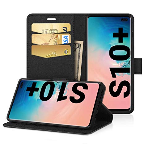 EasyAcc Case for Samsung Galaxy S10 Plus / S10 , Leather Wallet Case Flip Cover with Kickstand Card Holder Card Slots Black PU Leather Compatible with Samsung Galaxy S10 Plus