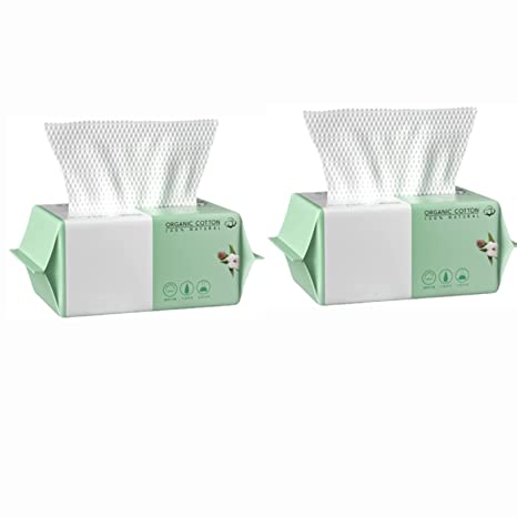 elecnewell Disposable Clean Face Towel, 200 Count Ultra Soft Extra Thick Lint-free Facial Cotton Tissue, Biodegradable Dry Towelettes for Sensitive Skin, Multi-Use (2 Pack)