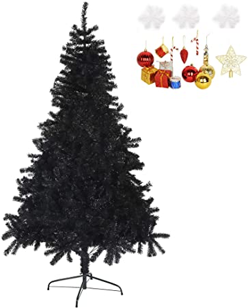 LUCKYERMORE Black Christmas Tree 7 Feet Halloween Tree Artificial Pine Tree Holiday Decoration with Xmas Tree Ornaments w/ 1000 Branch Tips