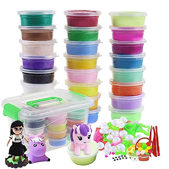 24 Colors Magic Ultra Air Dry DIY Modeling Clay Set Craft Kit with Accessories，Non-Toxic, Eco-Friendly