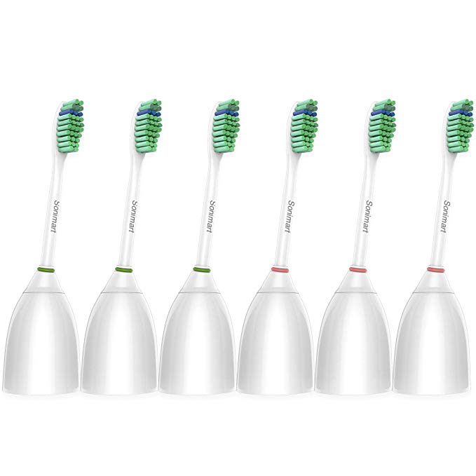 Sonimart Standard Replacement Toothbrush Heads compatible with Philips Sonicare e-Series HX7022, 6 pack, fits Sonicare Advance, CleanCare, Elite, Essence and Xtreme Philips Brush Handles