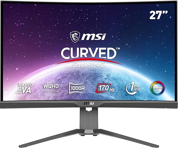 MSI MAG 275CQRF-QD 27 Inch WQHD Curved Gaming Monitor - 1000R 2560 x 1440 Rapid VA Panel, Quantum Dot Panel, 170Hz / 1ms GTG, AMD FreeSync Premium, HDR Ready, DisplayHDR 400 - DP 1.2a, USB Type-C/HDMI